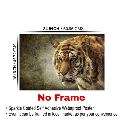 Tiger Paintings for Living room, Tiger Poster Big Size with Sparkle Coated Lamination - 5871 (Self Adhesive) 18x24 Inch