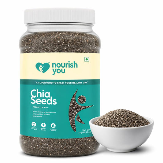 Nourish You Raw & Whole Chia Seeds 1kg Jar | Dirt & Stone free | Gluten Free | Source of Calcium, Protein , Dietary Fibre & Antioxidant | Rich with Omega 3 & Zinc | Premium superfoods | Supports Weight Management | Value Pack offer