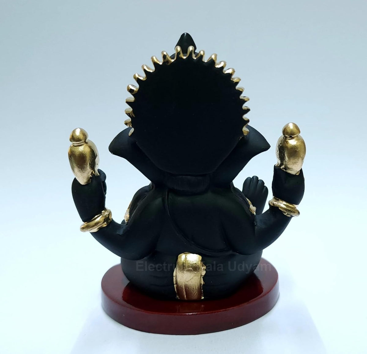 Handcrafted Poly Resin Ganesha Statue with Base - Perfect for Car Dashboard, Office Desk, Shelves, and Home Decor - Ideal Housewarming Gift! (4HandBlackTerracottaMDF)