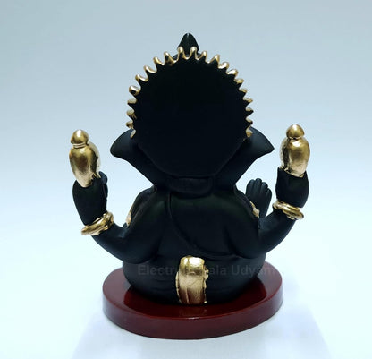 Handcrafted Poly Resin Ganesha Statue with Base - Perfect for Car Dashboard, Office Desk, Shelves, and Home Decor - Ideal Housewarming Gift! (4HandBlackTerracottaMDF)