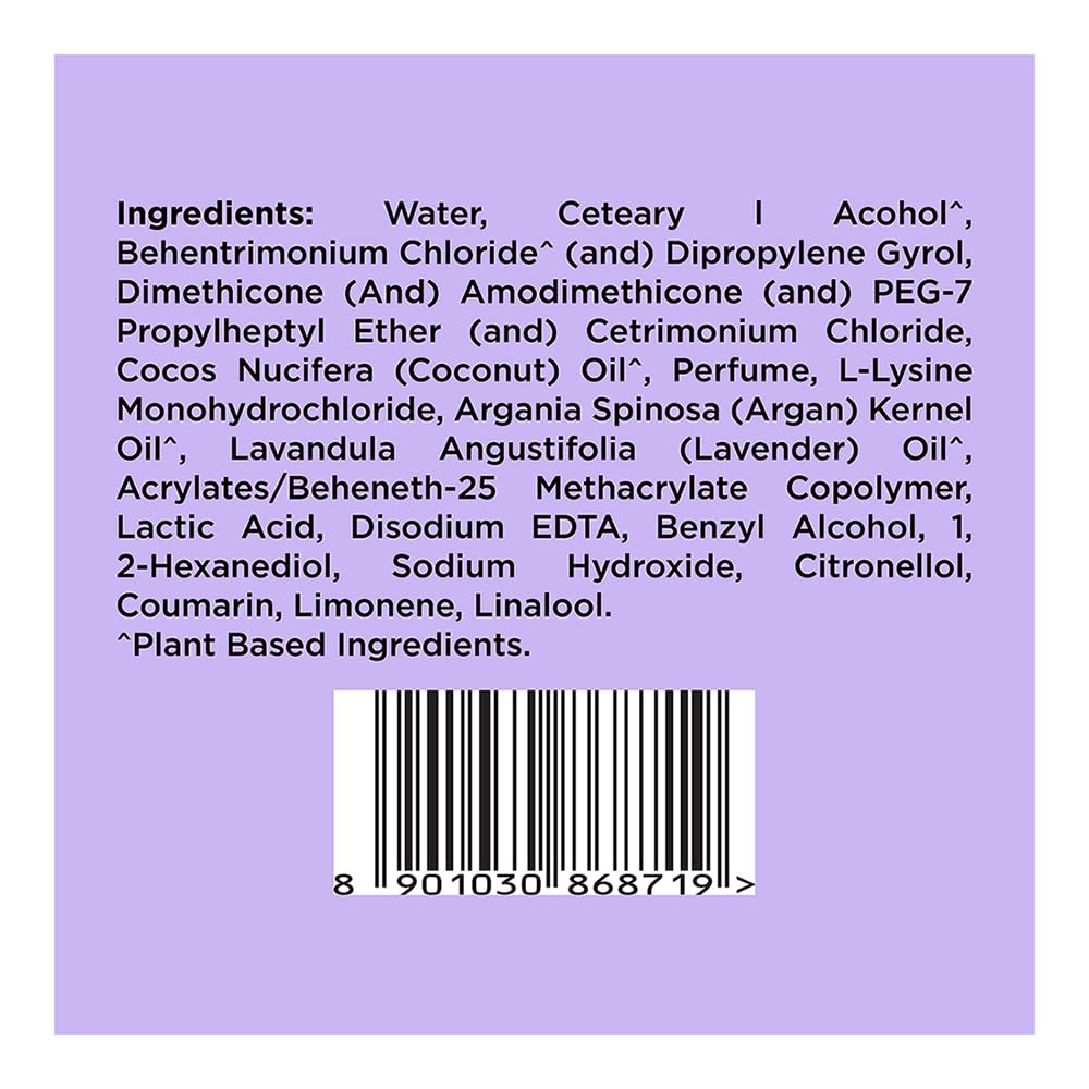 Ingredients list on a purple background with a barcode.