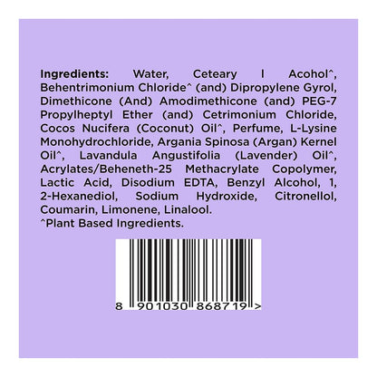Ingredients list on a purple background with a barcode.