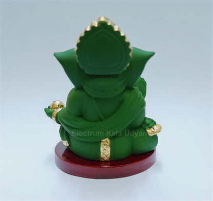 Handcrafted Poly Resin Ganesha Statue with Base - Perfect for Car Dashboard, Office Desk, Shelves, and Home Decor - Ideal Housewarming Gift! (Gaddigreenwithbase)