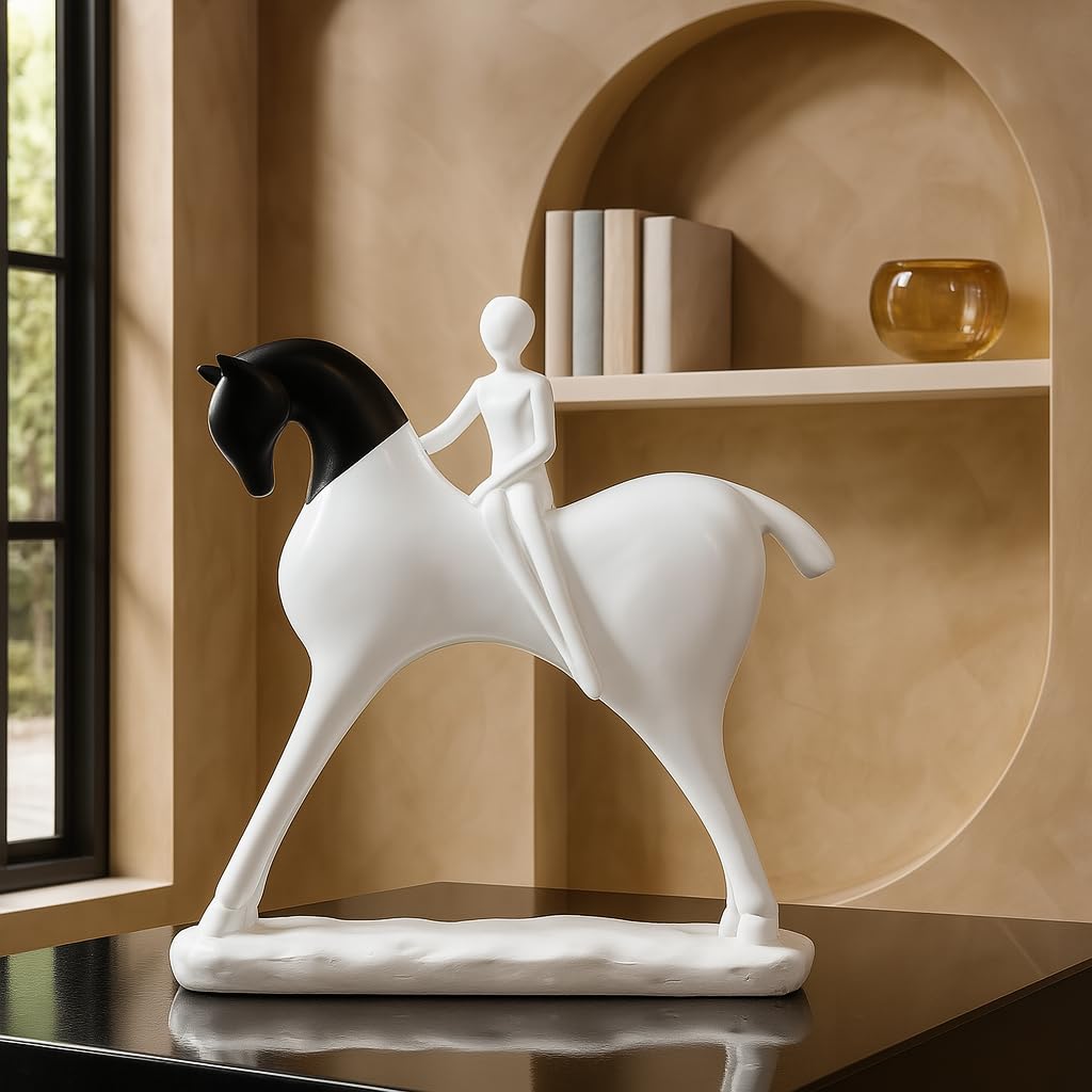 Modern Artistic Horse and Rider Figurine | Resin Home Decor Accent | Unique Art Piece for Living Room, Office, or Entryway | Elegant and Sleek Design