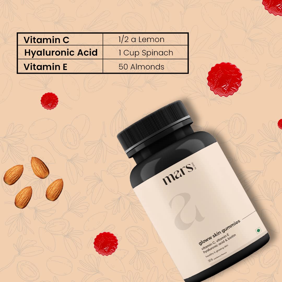 Mars by GHC Vitamin C Skin Gummies - 30 Gummies | for Glowing Skin | 30 Days Pack l With Hyaluronic Acid, Vitamin E & Biotin…