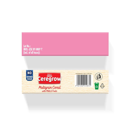 CEREGROW Multigrain Cereal with Milk & Fruits, NO Refined Sugar, from 2-6 Years, with Iron, Protein, Calcium, Omega 3, Instant Cereal, 300g, Bag-in-Box Pack
