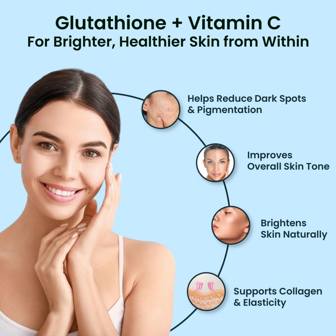 ZEROHARM L-Glutathione Reduced with Vitamin C, E & Biotin | Glutathione Capsules for Skin Whitening | Skin Glow, Pigmentation & Collagen Support for Men and Women | 1000mg per Serving | 60 Capsules