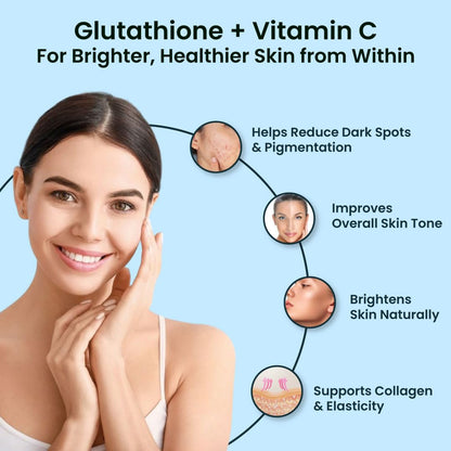 ZEROHARM L-Glutathione Reduced with Vitamin C, E & Biotin | Glutathione Capsules for Skin Whitening | Skin Glow, Pigmentation & Collagen Support for Men and Women | 1000mg per Serving | 60 Capsules