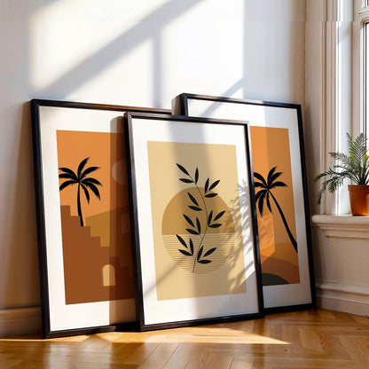 Minimalist theme coconut tree wall paintings for home decoration/Tree art wall frames for wall decor Set of 3 Frames (Theme-Nature) (Pattern-Minimal) (Art-14, 10x13inch)