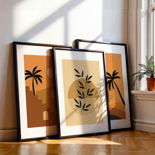 Minimalist theme coconut tree wall paintings for home decoration/Tree art wall frames for wall decor Set of 3 Frames (Theme-Nature) (Pattern-Minimal) (Art-14, 10x13inch)