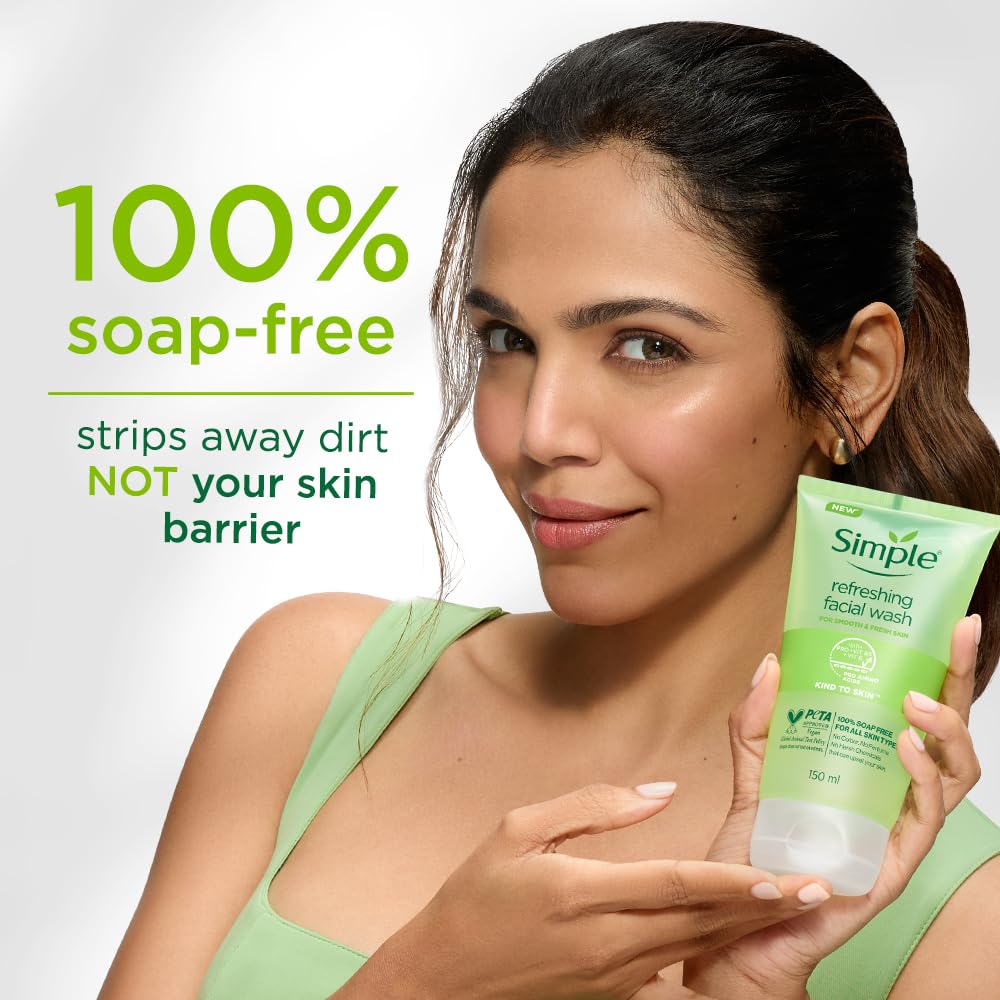 Simple Kind To Skin Refreshing Facial Wash 150 ml | 100% Soap-Free Facewash that doesn't dry out your skin| For All Skin Types