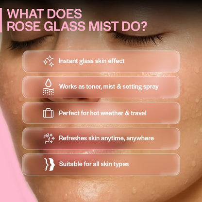 Suroskie Rose Glass Skin Mist 100ml | Rose Water Face Mist with Niacinamide, Hyaluronic Acid & Ceramide | Hydrating, Soothing & Glow Boosting Makeup Prep & Refresh Spray for All Skin Types