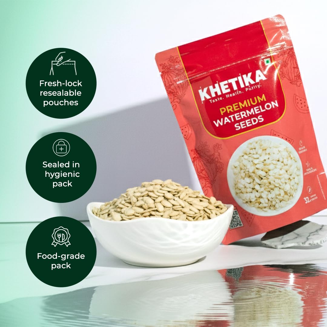 Khetika Watermelon Seeds 200g I Seed for Eating I Tarbuj Beej I Magaj Seeds I Rich in Protein, Potassium, Magnesium & Iron