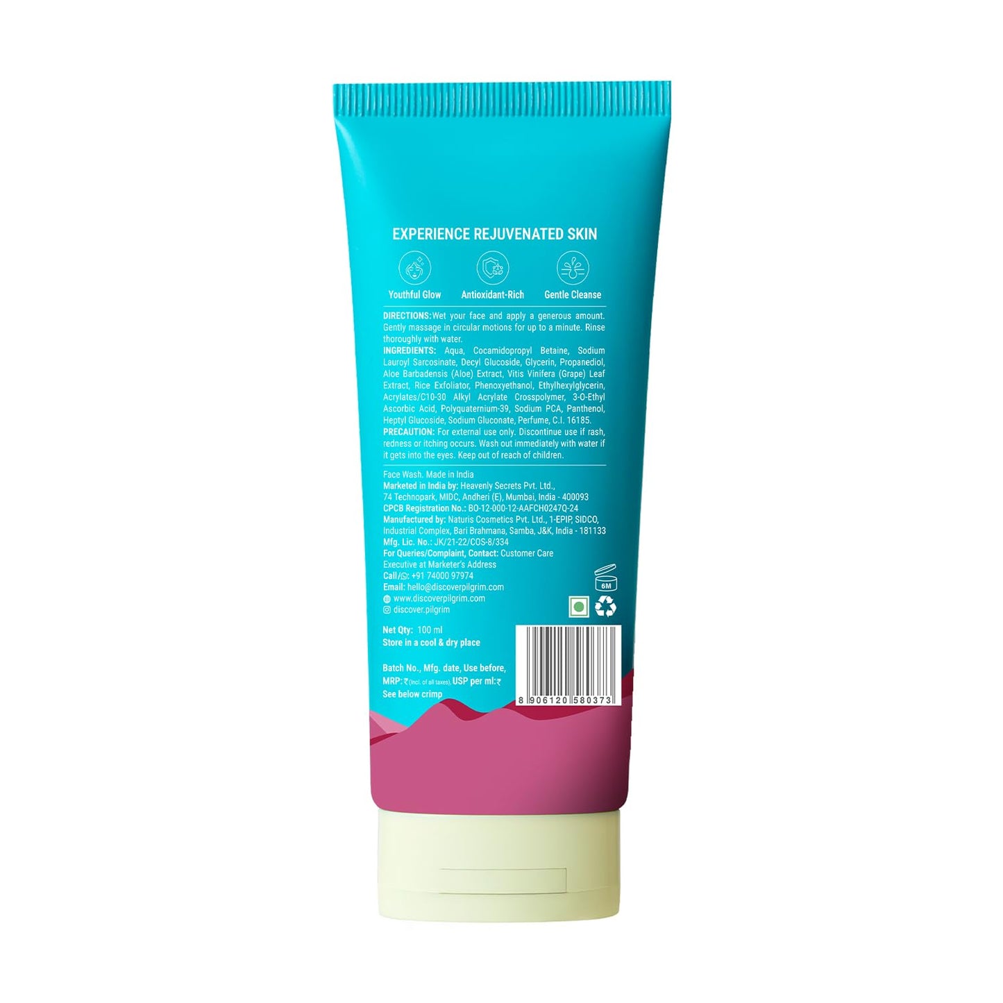 Pilgrim French Red Vine Face Wash with Vitamin C & goodness of Aloe for Anti Ageing & Dark Spots |Face wash for dry skin | Face cleanser for dry skin | Men and Women|100ml