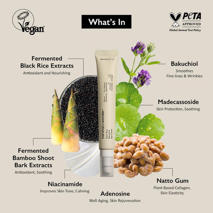 Haruharu Wonder Black Rice Bakuchiol Eye Cream 20ml | Anti-Aging, Wrinkle Care, Natural Retinol Alternative | Cruelty Free, EWG-Green