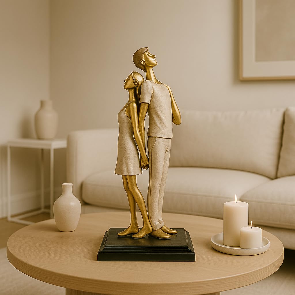Stylish Modern Looking Couple Resin Romantic Figurine Statue for Home Decor (Pack of 1, Golden Brown)