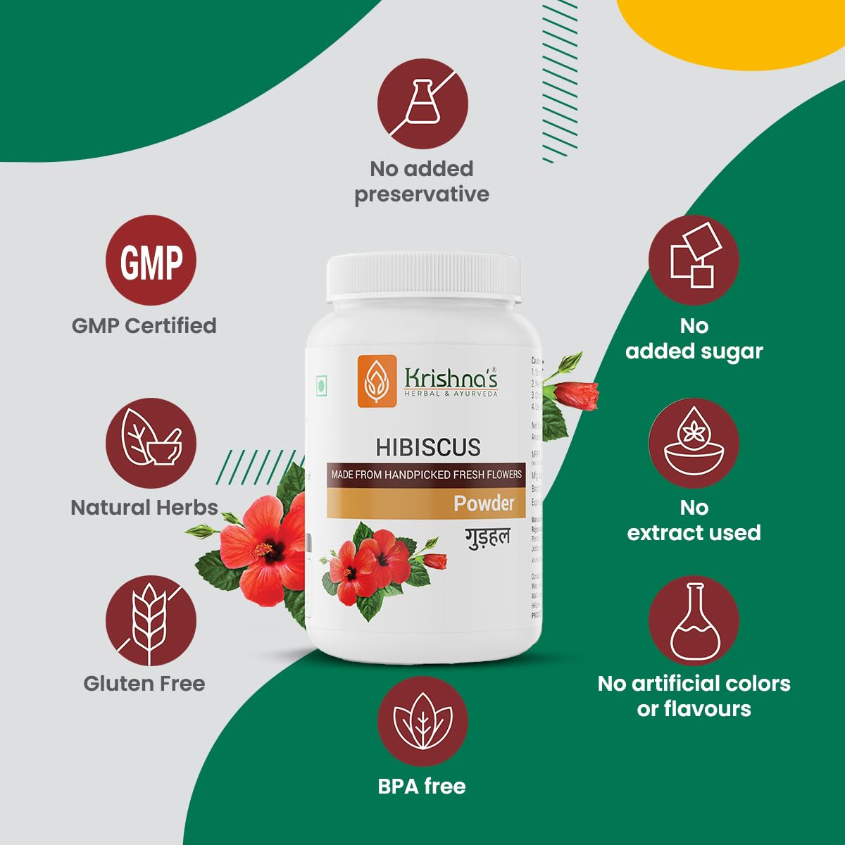 Krishna's Hibiscus Powder - 100 g | Preservative Free - For Hair Pack & Oil |Eliminate Dandruff & Strengthen The Hair