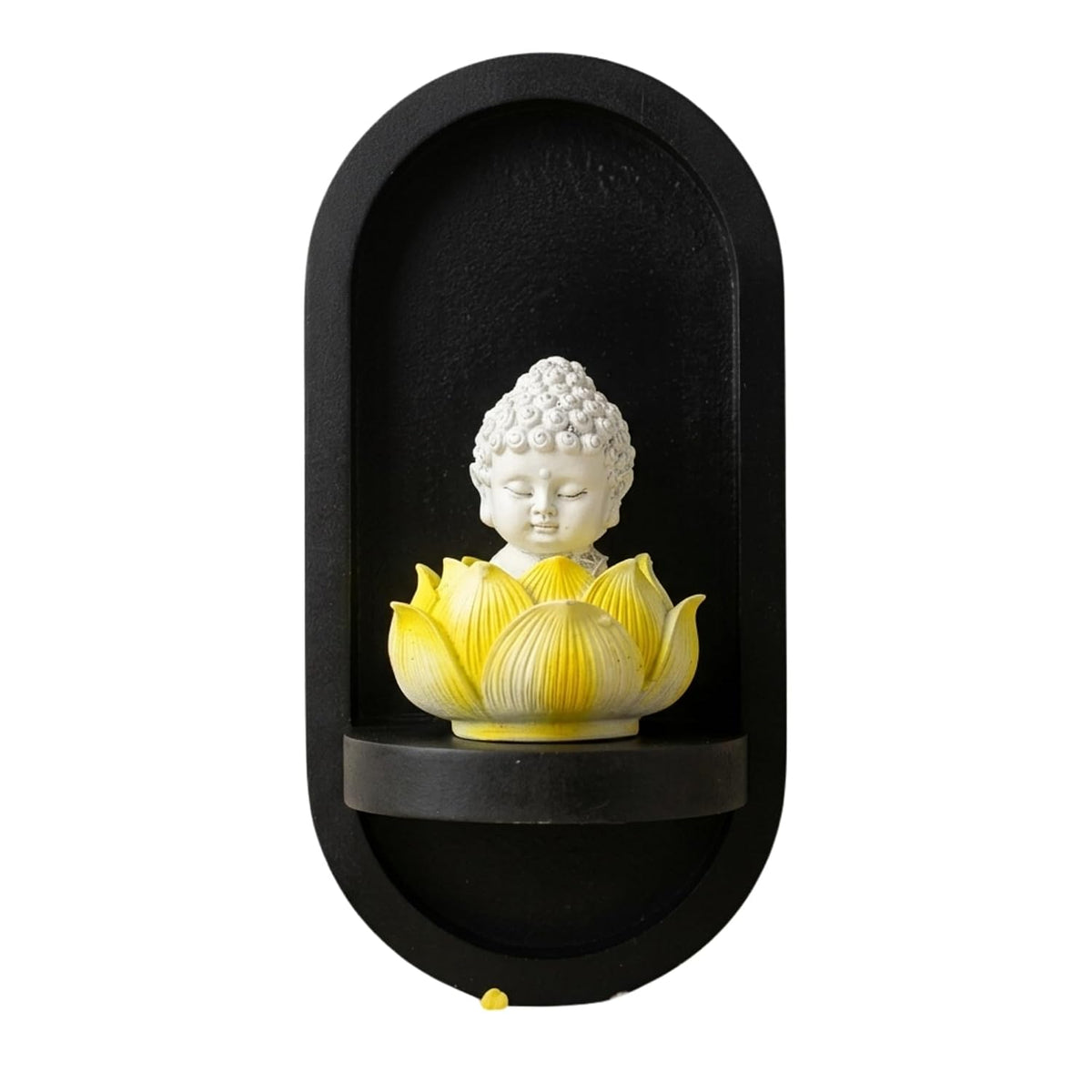 eCraftIndia White Lord Buddha Idol in Yellow Lotus Base | Baby Buddha Statue for Car Dashboard Office Home Decor | Gift for Diwali Housewarming Birthday