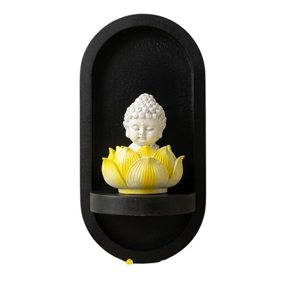 eCraftIndia White Lord Buddha Idol in Yellow Lotus Base | Baby Buddha Statue for Car Dashboard Office Home Decor | Gift for Diwali Housewarming Birthday