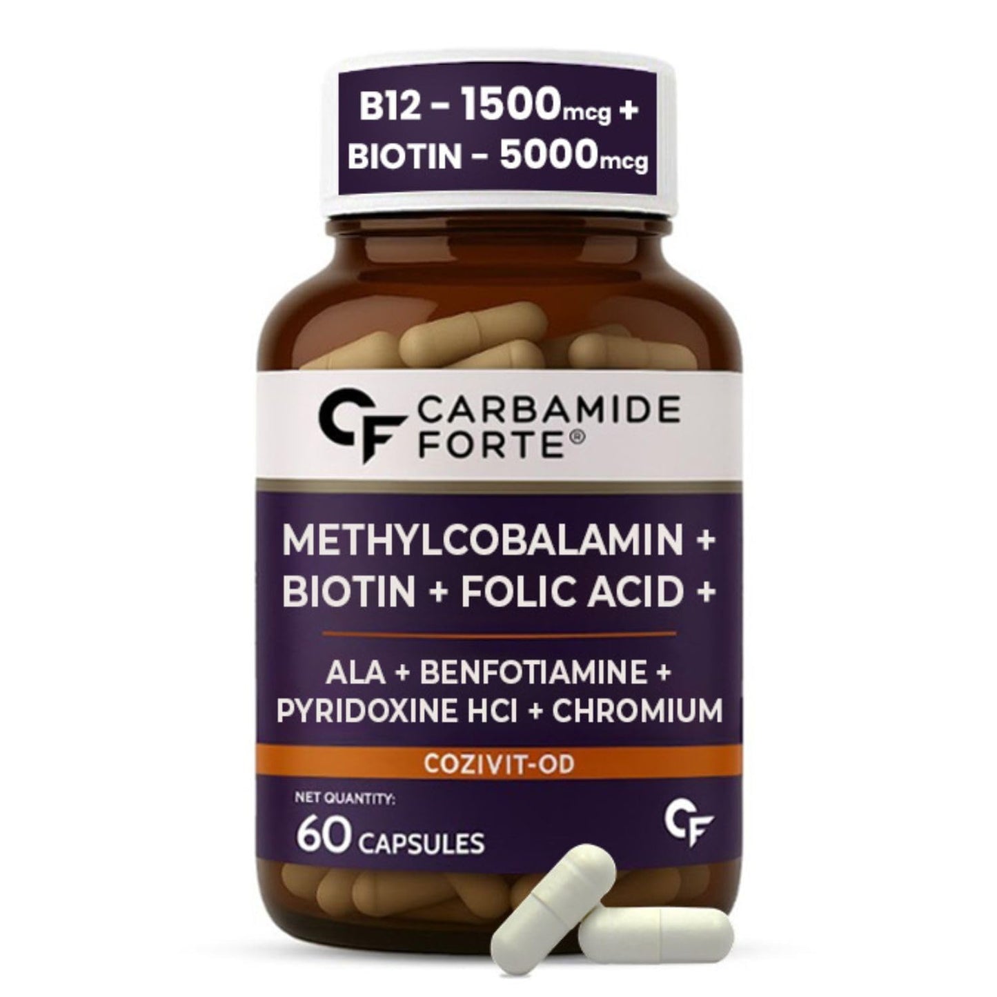Carbamide Forte Vitamin B12 Supplement with added Biotin | B12 Supplement for Men&Women | Methylcobalamin 1500mcg with Biotin 5000mcg - 60 Capsules