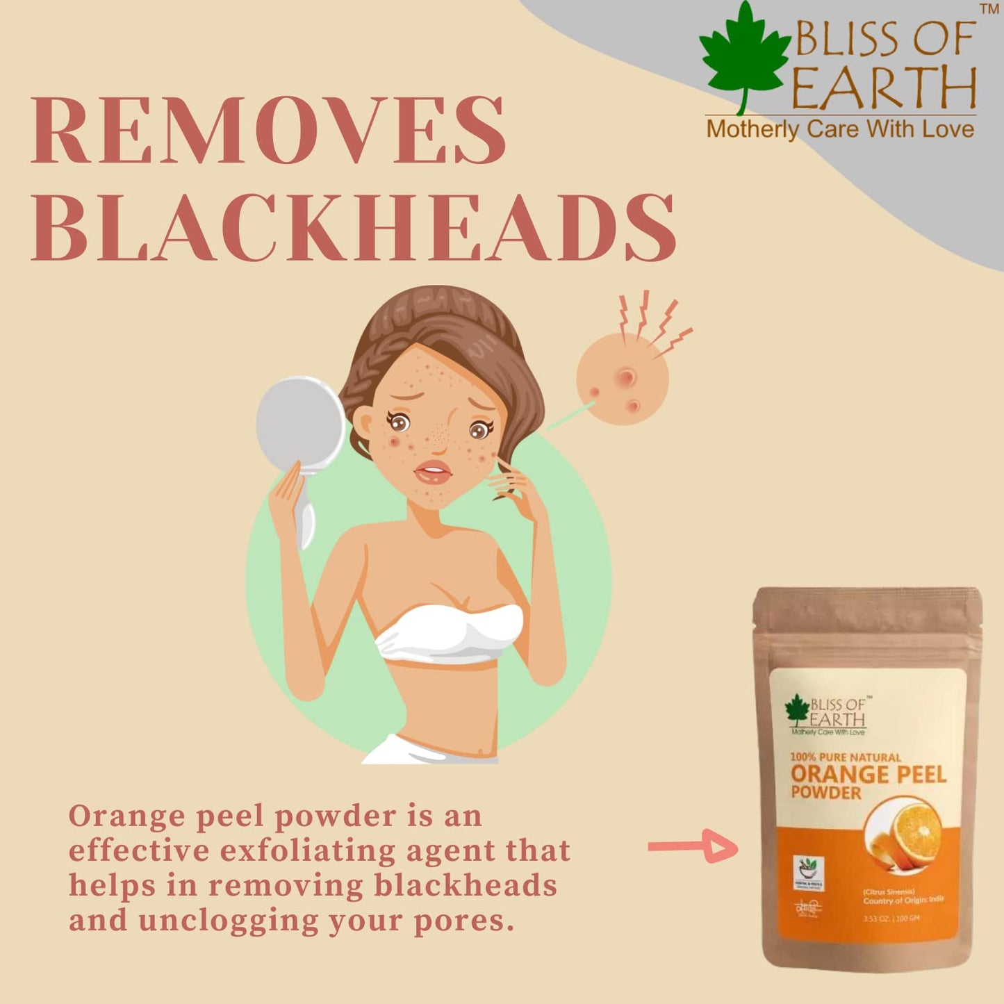 Bliss of Earth™ 100% Pure Orange Peel Powder | 100GM | Best For Naturally Glowing Skin | Natural Sun Tan Remover & Exfoliator | Hair Conditioning & Skin Care |
