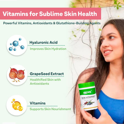 OZiva Skin Vitamins 60 Capsules for Men & Women (with Hyaluronic Acid, Vitamin E & C for Radiant Skin & Hydration, Certified Clean & Vegan, 50 grams