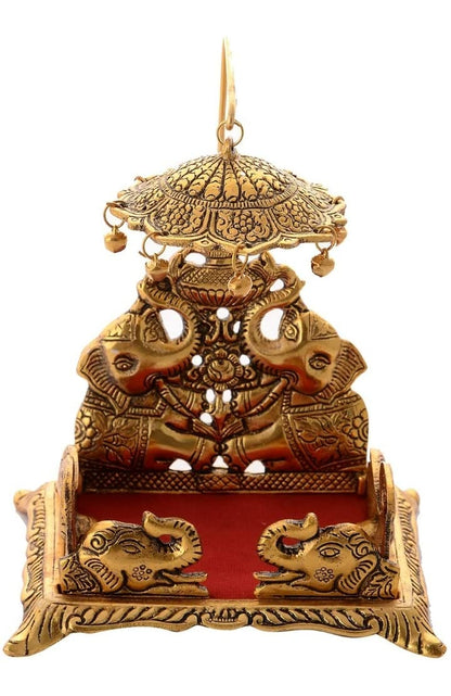 LABHCART Metal Krishna Sihasan, Laddu Gopal Singhasan for Home and Office Metal Home Temple - (10 Cm X 8 Cm X 18 Cm), Gold