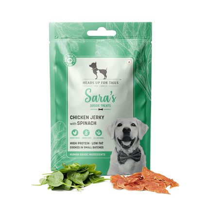 Heads Up For Tails Sara's Dog Treats (Chicken Jerky With Spinach) - 70 G, All Life Stages, Dry