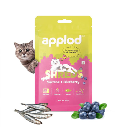 Applod Sardine with Blueberry Soft Cat Treats for Kittens & Adult Cats | Made with Real Sardine | Grain-Free Protein-Rich Snacks with Taurine & No Fillers | 35g