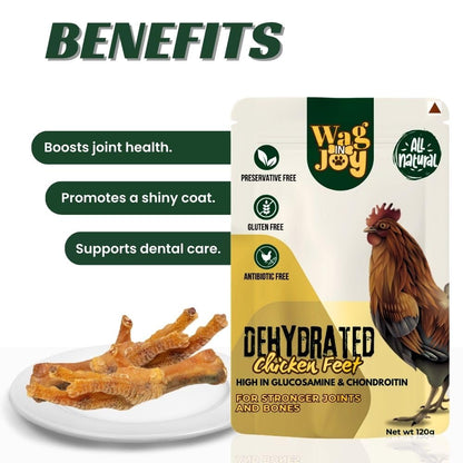 WAG IN JOY 100% Natural Dehydrated Chicken Feet Treats for Dogs | High in Glucosamine & Chondroitin | Gluten-Free |12-13 pcs | 120 gram|