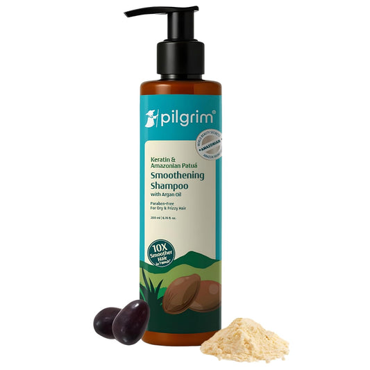 Pilgrim Patua & Keratin Hair SMOOTHENING SHAMPOO for Dry & Frizzy hair | Shampoo for Women & Men | Hair Smoothening & healthy scalp | 200 ml
