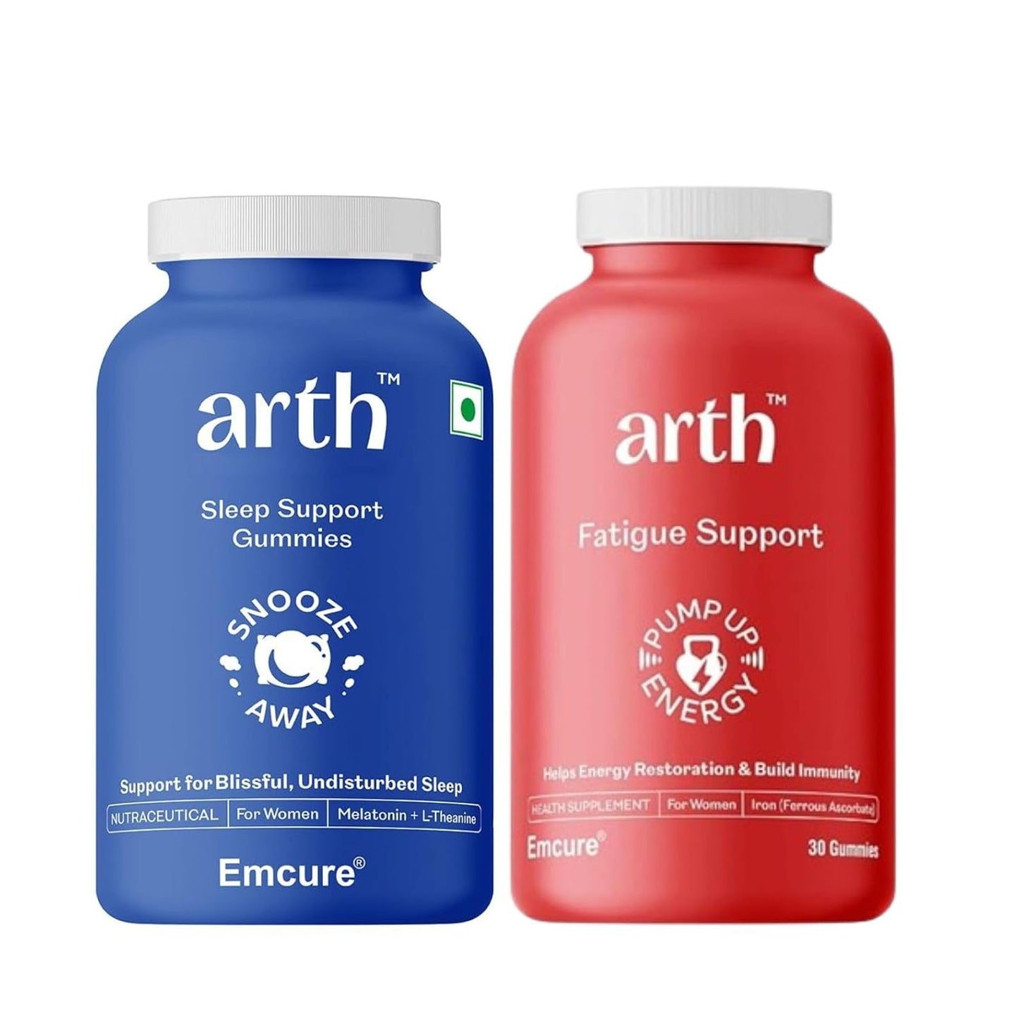 Arth Sleep Gummies with Melatonin & Fatigue Support Gummies with Ferrous Ascorbate Iron & L-Theanine | Supports Restful Sleep & Daily Energy | Vegan, Non-GMO | 30 Day & Night Wellness Pack
