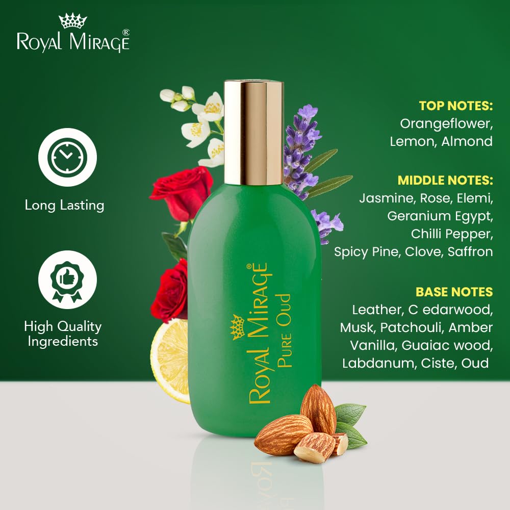 Royal Mirage Pure Oud Eau De Cologne | Long-Lasting Unisex Perfume | Oud, Leather & Saffron Notes | Bold & Captivating Luxury Fragrance | Exotic & Sophisticated Scent | Gift for Men & Women | 120ml