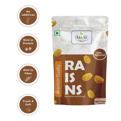 M&M Varietywala Premium Seedless Raisins | 200g | Green Kishmish, Zip Lock Pouch, Sweet Dried Grapes, Rich in Iron, Healthy Breakfast Topping, 100% Natural Raisins