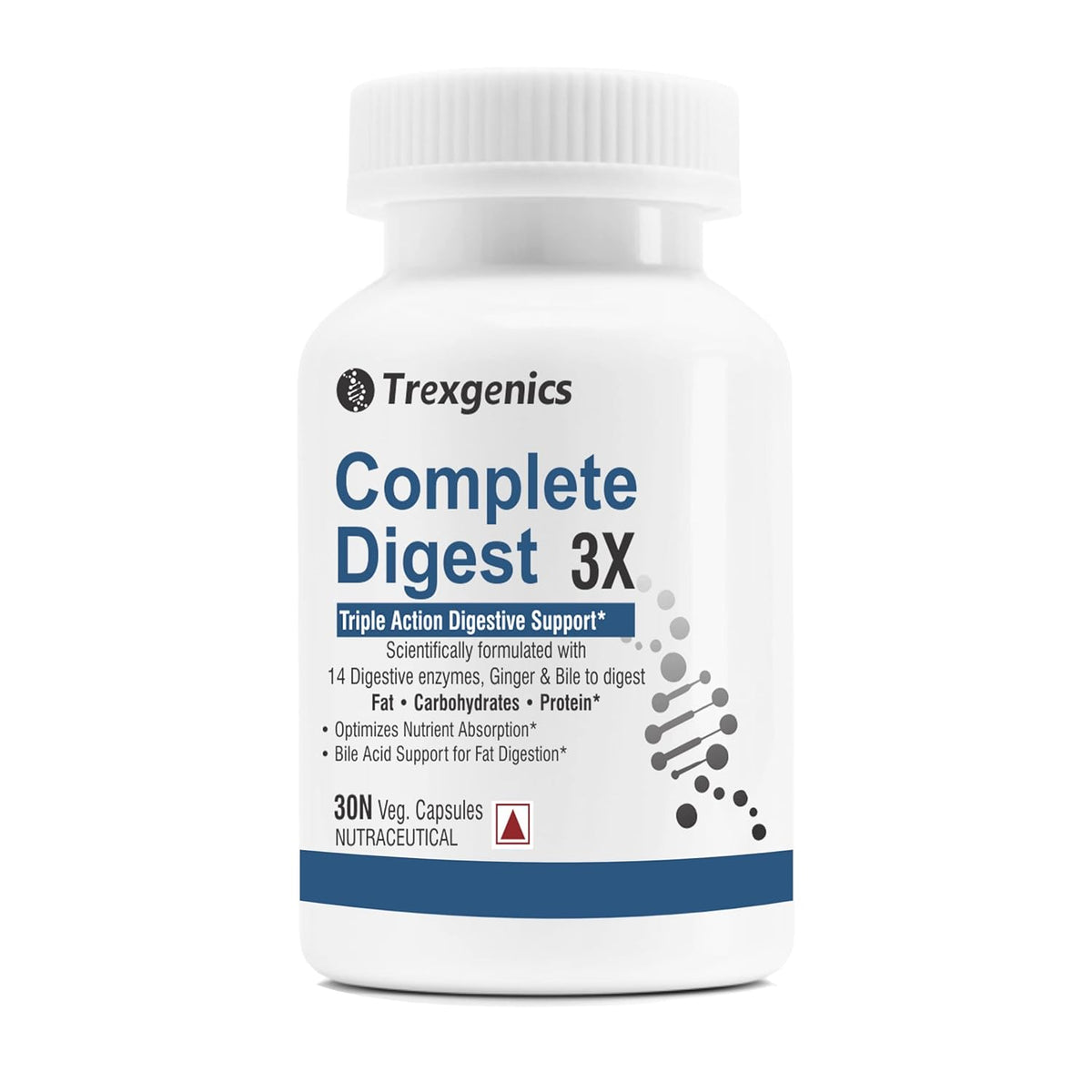 Trexgenics Complete Digest 3X supplement bottle on a white background