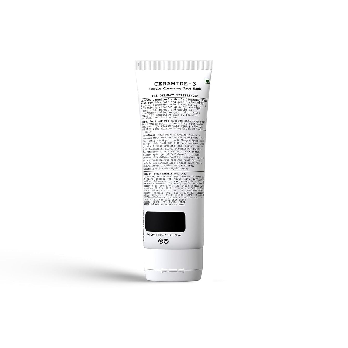 Dermacy Ceramide - 3 Gentle Cleansing Face Wash | Barrier - Strengthening Face Wash That Helps Rinse Toxins & Make Skin Soft | 3 - Essential Ceramides + 2.5% Hyaluronic Acid Complex + ThermoActiv Spring Water|For Sensitive Skin|100ml