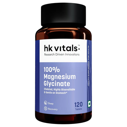 Hk vitals 100% Magnesium Glycinate (1880mg) 120 Tablets | For Better Sleep Quality & Muscle Recovery | Trustified Certified