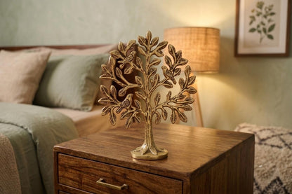 Kalpavriksha Tree of Life Showpiece with Birds, 15 cm Golden Metal Kalpvriksh for Home Mandir, Vastu, Office Table, Housewarming & Diwali Gift