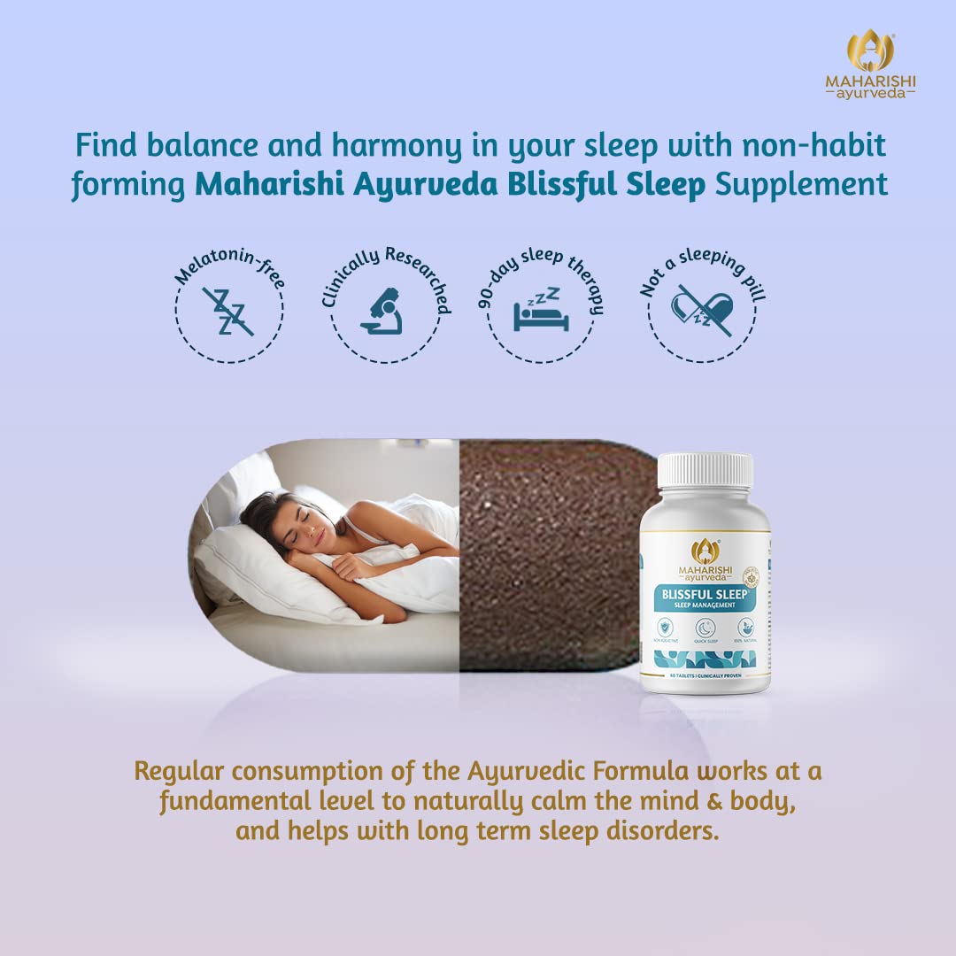 Maharishi Ayurveda Blissful Sleep Tablets For Sleep Management | Clinically Researched and Non-Habit Forming Melatonin - Free Ayurvedic Sleep Rasayanam with Ashwagandha (60 Tablets)
