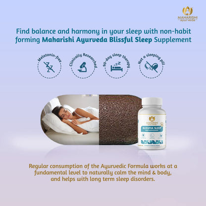 Maharishi Ayurveda Blissful Sleep Tablets For Sleep Management | Clinically Researched and Non-Habit Forming Melatonin - Free Ayurvedic Sleep Rasayanam with Ashwagandha (60 Tablets)
