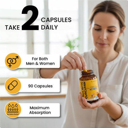 ZEROHARM Holistic Curcumin Capsules 1350mg | 95% Curcuminoids with Piperine & Black Pepper | High Absorption Turmeric Curcumin Supplement for Joint, Immunity & Inflammation Support | 90 Capsules