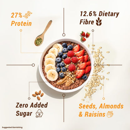 Sundrop Heart High Protein Oats| 27g Protein| Zero Added Sugar| Whey Protein Added| 12.6g Fibre| 500g| Chocolate| Added Seeds, Almonds & Raisins