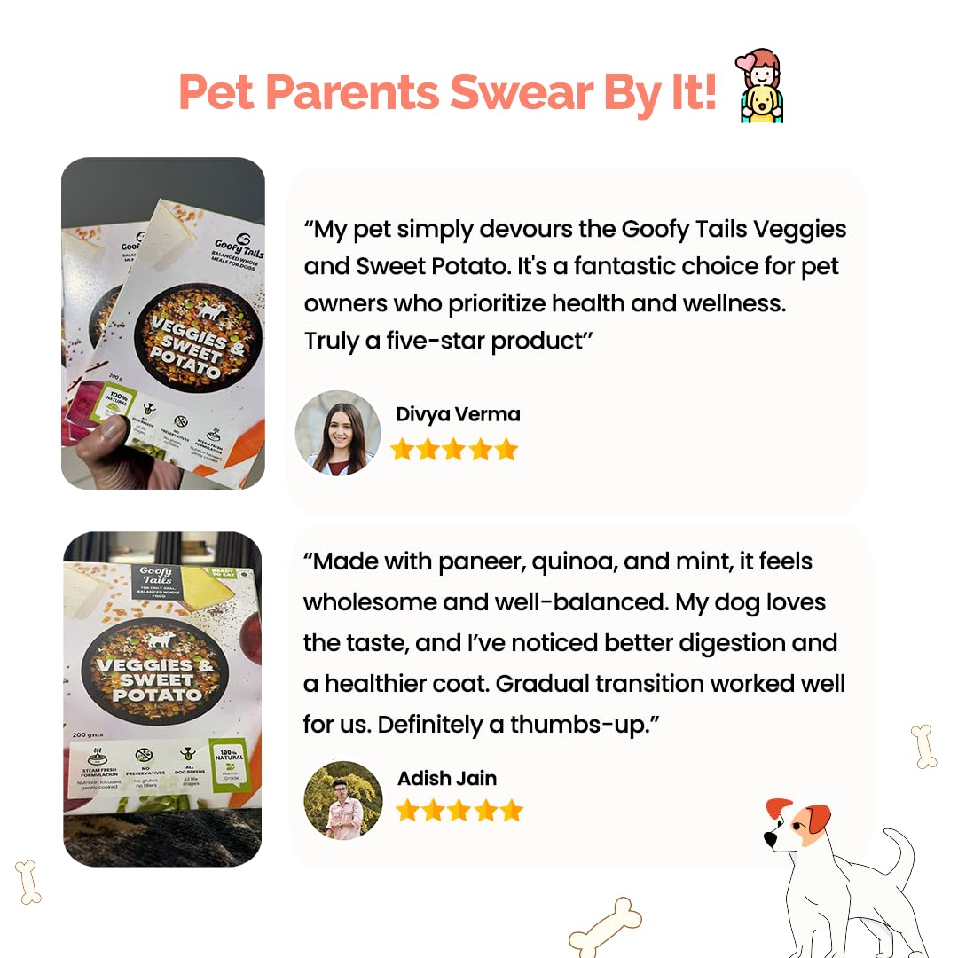 Goofy Tails Veggies & Sweet Potato Wet Dog Food 200g (200g X 1 Pack), Wholesome, Human Grade, Preservative Free, Gluten Free, Vegetarian Gravy for Dogs, Balanced Food for Dogs and Food Topper