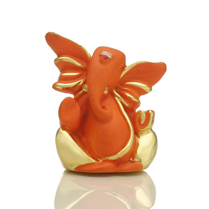 Gold Plated Red Terracotta Ganesha Statue for Car Dashboard God Ganpati Idols Home Office Decor (Size 7cm x 6cm)