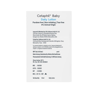Cetaphil Baby Daily Lotion, Suitable for baby’s delicate skin, Shea Butter and Vit E, Dermatologist Tested and Pediatrician Recommended, 50 ml