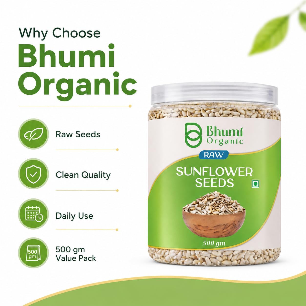 Bhumi Organic Premium Sunflower Seeds – 500GM