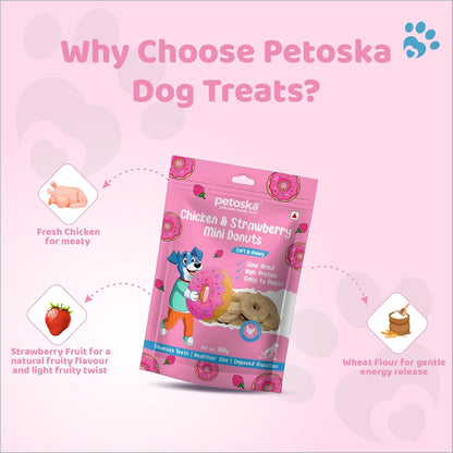 Petoska Chicken & Strawberry Sticks- 100gms | Healthy Dog Treats | Real Chicken & Strawberry | Soft, Chewy & Nutritious | Snacks for Dogs & Puppies