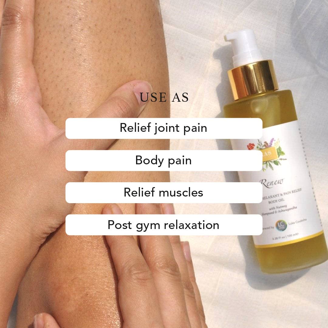RAS Luxury Oils Renew Muscle Relaxant & Pain Relief Body Oil For Joints & Muscular Pain | Improves Joint Mobility & Relax Muscles | Organic Sesame and Moringa Oil | Ashwagandha, 100ml