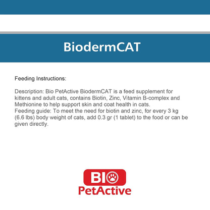 BioPet Active Bioderm Cat Biotin & Zinc Tablets – 30 Count, 0.3g Each, Enhances Gut Health & Promotes Healthy Skin for Cats