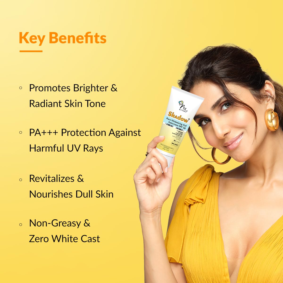 Fixderma Shadow Pore Minimizing Gel Sunscreen SPF 50 PA+++ with 4% Niacinamide, For UVA & UVB Protection | Sunscreen SPF 50 for Oily & Acne Prone Skin | Lightweight, No White Cast, Non-Greasy - 50GM